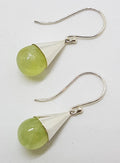 Sterling Silver Prehnite Ball in Teardrop Cone Drop Earrings