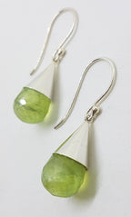 Sterling Silver Prehnite Ball in Teardrop Cone Drop Earrings - Faceted