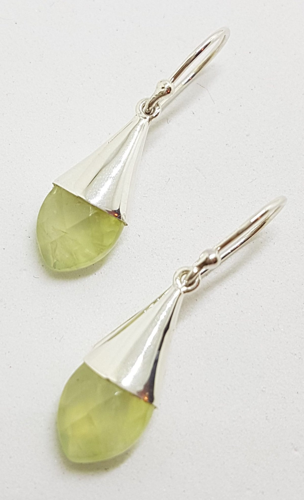 Sterling Silver Pointy Prehnite in Cone Drop Earrings