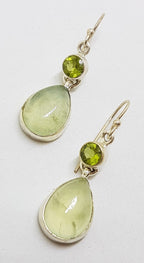 Sterling Silver Prehnite and Peridot Drop Earrings