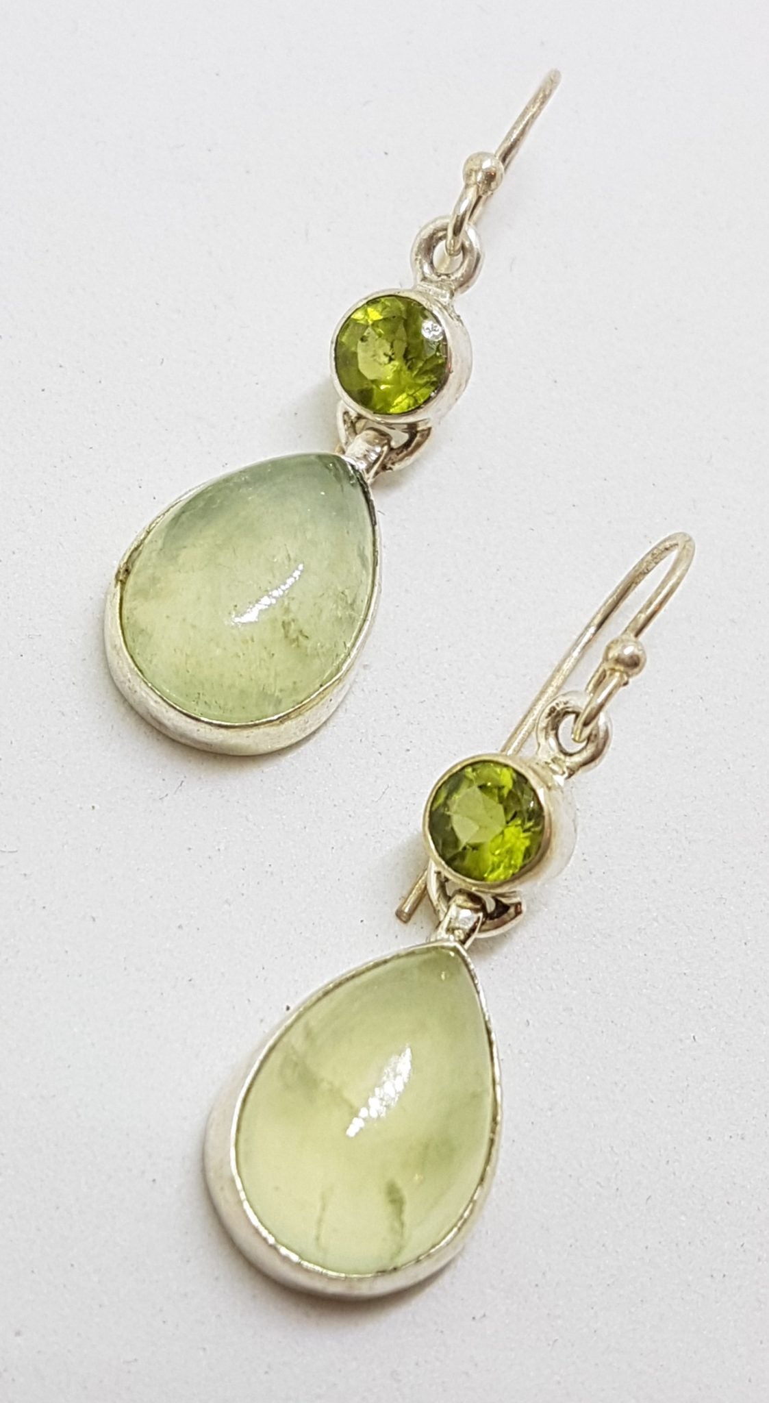 Sterling Silver Prehnite and Peridot Drop Earrings