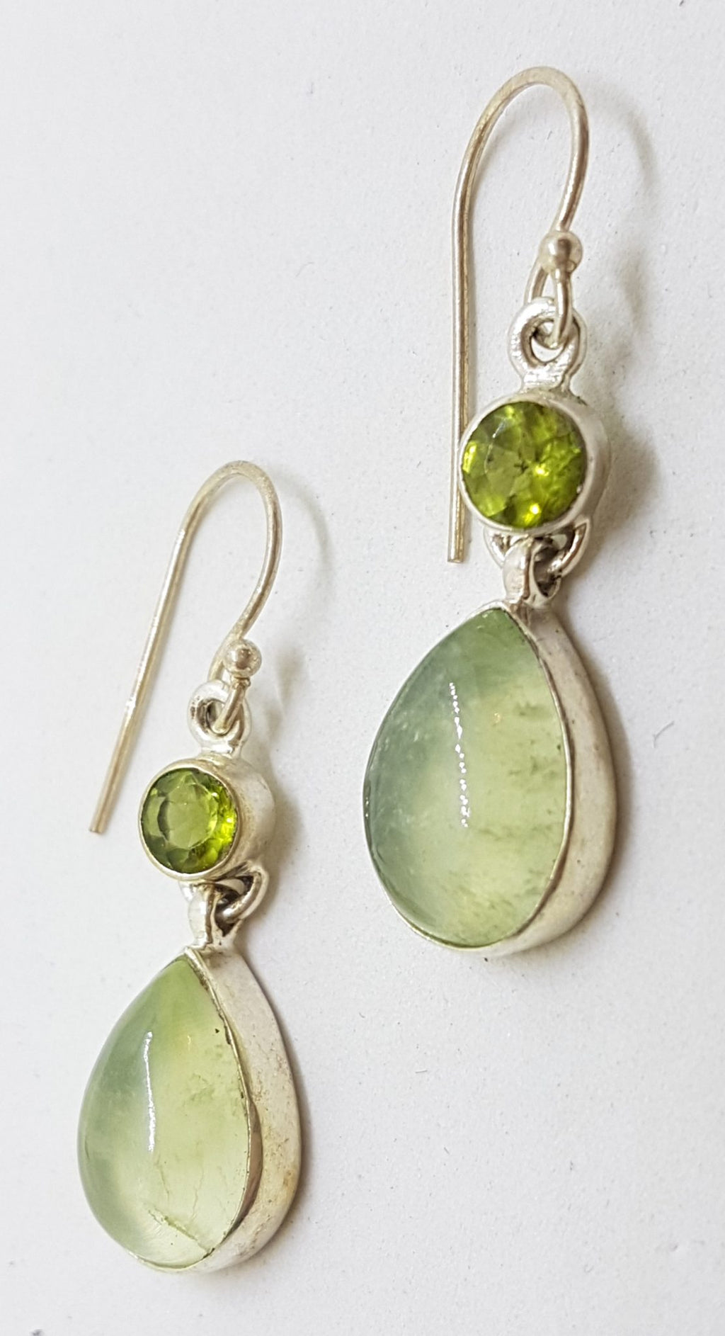 Sterling Silver Prehnite and Peridot Drop Earrings