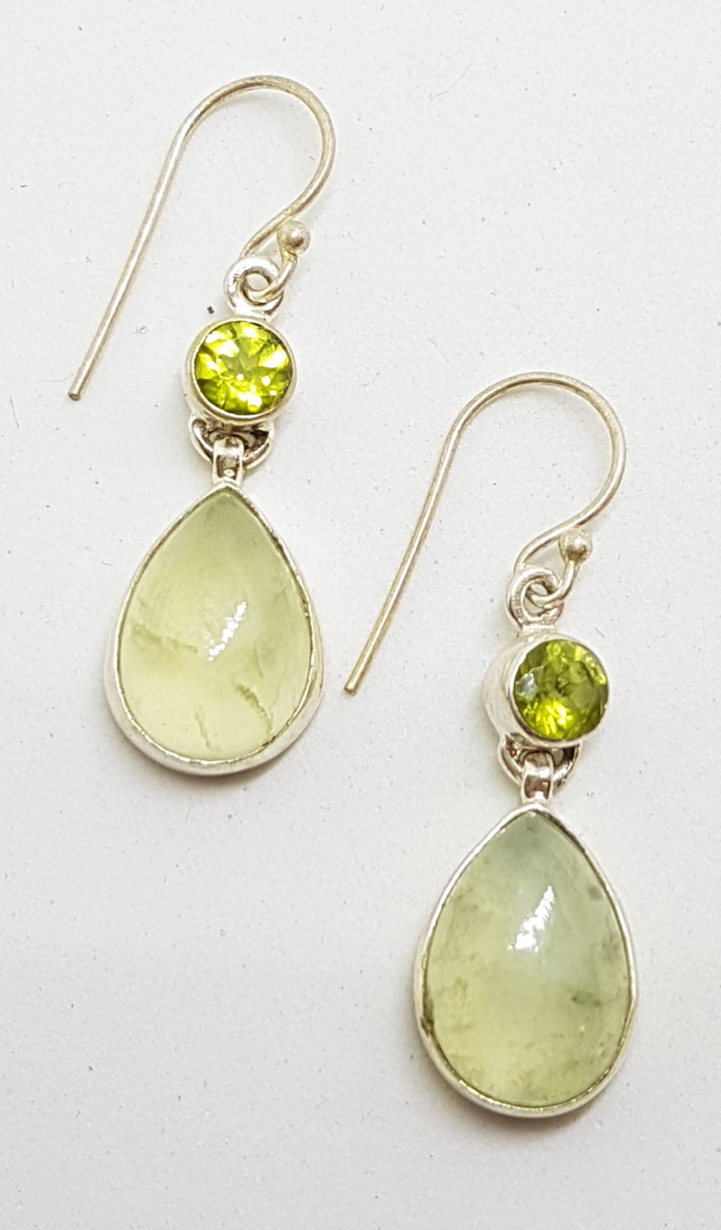 Sterling Silver Prehnite and Peridot Drop Earrings