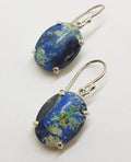 Sterling Silver Large Oval Azurite Drop Earrings