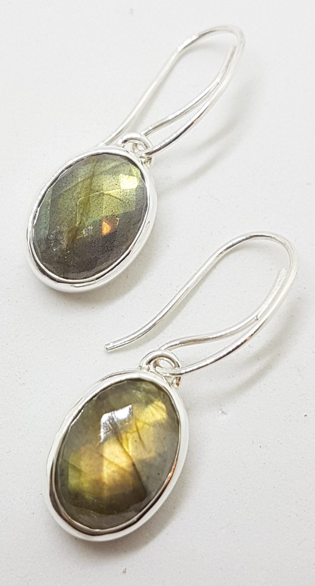 Sterling Silver Long Oval Labradorite Drop Earrings