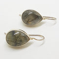 Sterling Silver Teardrop / Pear Shape Cabochon Cut Labradorite Drop Earrings