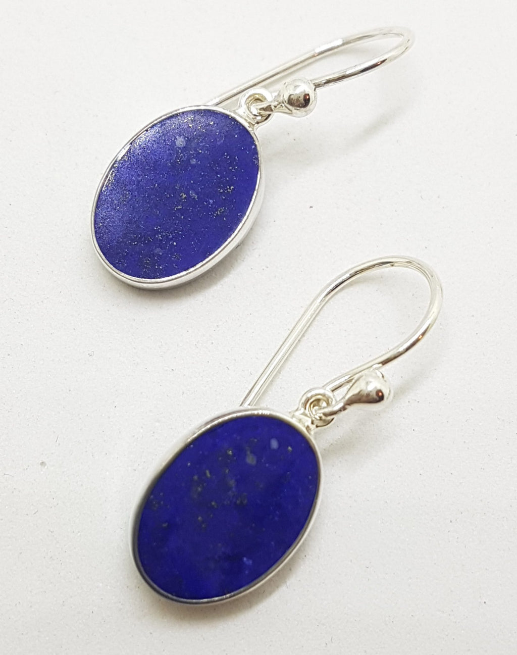 Sterling Silver Lapis Lazuli Flat Oval Drop Earrings