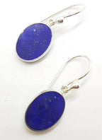 Sterling Silver Lapis Lazuli Flat Oval Drop Earrings