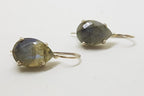 Sterling Silver Teardrop / Pear Shape Faceted Labradorite Drop Earrings - Claw Set