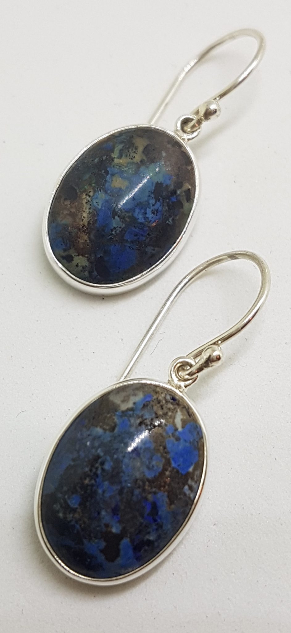 Sterling Silver Large Oval Bezel Set Azurite Drop Earrings