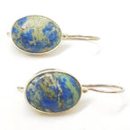 Sterling Silver Large Oval Bezel Set Azurite Drop Earrings