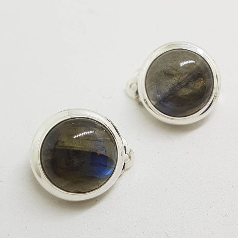 Sterling Silver Round Clip-On Earrings - Labradorite