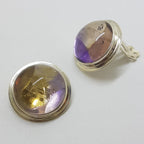 Sterling Silver Round Clip-On Earrings - Ametrine - Large