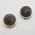 Sterling Silver Round Clip-On Earrings - Dragon Blood Jasper