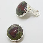Sterling Silver Round Clip-On Earrings - Dragon Blood Jasper