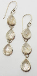 Sterling Silver Pear Shape / Teardrop Sunstone Long Drop Earrings