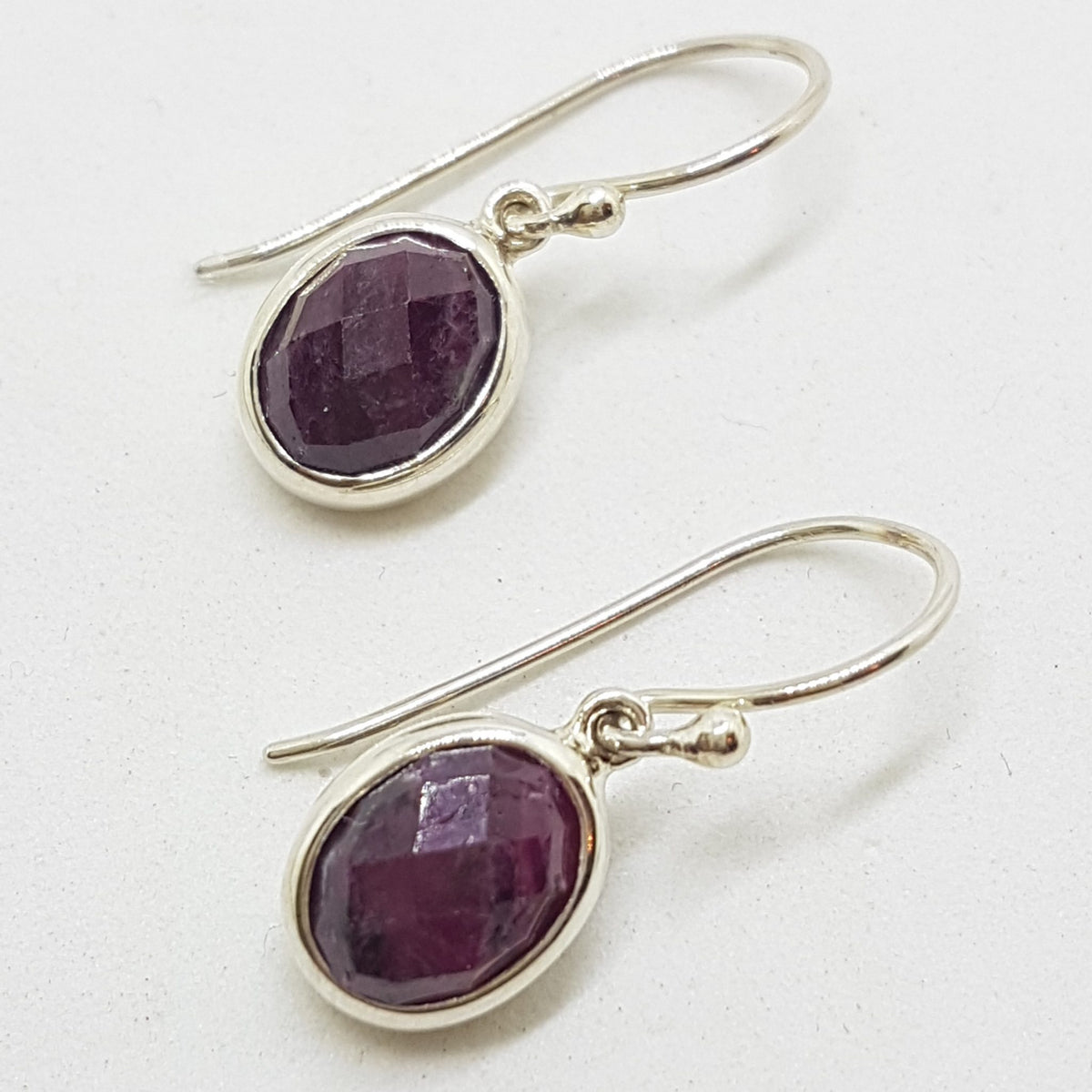 Sterling Silver Ruby Zoisite Oval Drop Earrings