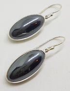 Sterling Silver Oval Hematite Iron Ore Large Drop Earrings - Bezel Set