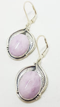 Sterling Silver Large Oval Kunzite Leaf Design Drop Earrings