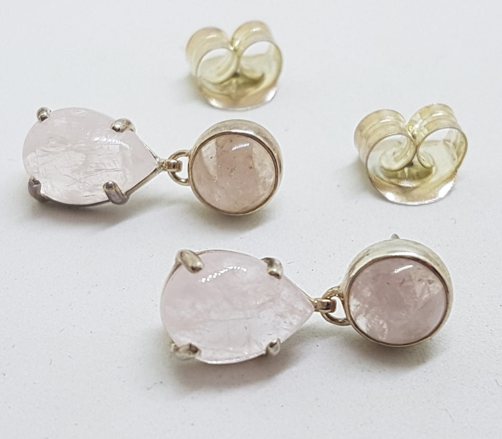 Sterling Silver Round and Pear Shape / Teardrop Morganite Drop Stud Earrings