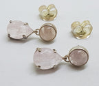 Sterling Silver Round and Pear Shape / Teardrop Morganite Drop Stud Earrings