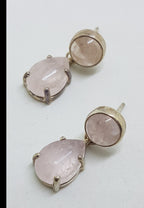 Sterling Silver Round and Pear Shape / Teardrop Morganite Drop Stud Earrings