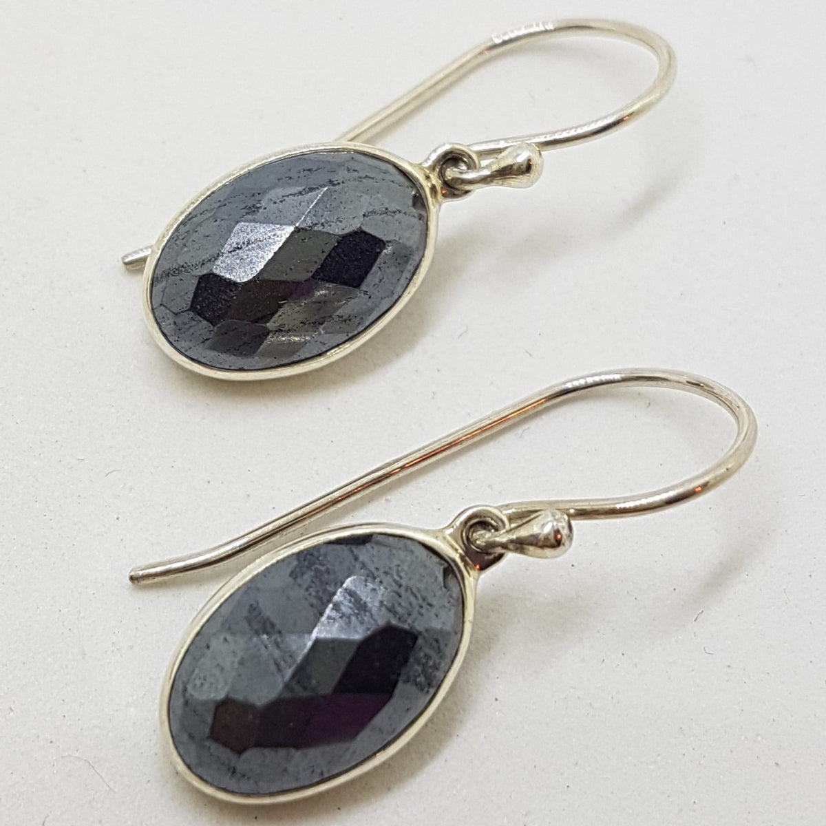 Sterling Silver Faceted Oval Hematite Iron Ore Drop Earrings