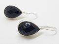 Sterling Silver Faceted Onyx Teardrop / Pear Shape Bezel Set Earrings