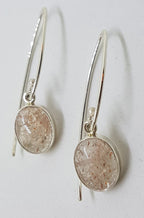 Sterling Silver Oval Sunstone Bezel Set Long Drop Earrings