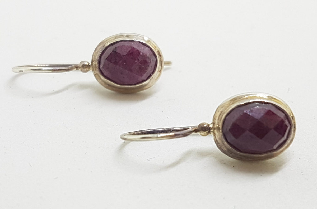 Sterling Silver Oval Ruby Zoisite Bezel Set Earrings