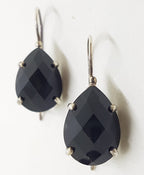 Sterling Silver Large Faceted Onyx Teardrop / Pear Shape Drop Earrings