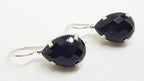 Sterling Silver Large Faceted Onyx Teardrop / Pear Shape Drop Earrings