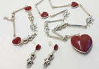Sterling Silver Red Enamel Heart, Cupid and Cupie Doll Heavy Fob Style Necklace