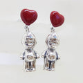 Sterling Silver Red Enamel Heart Cupie Doll Drop Earrings