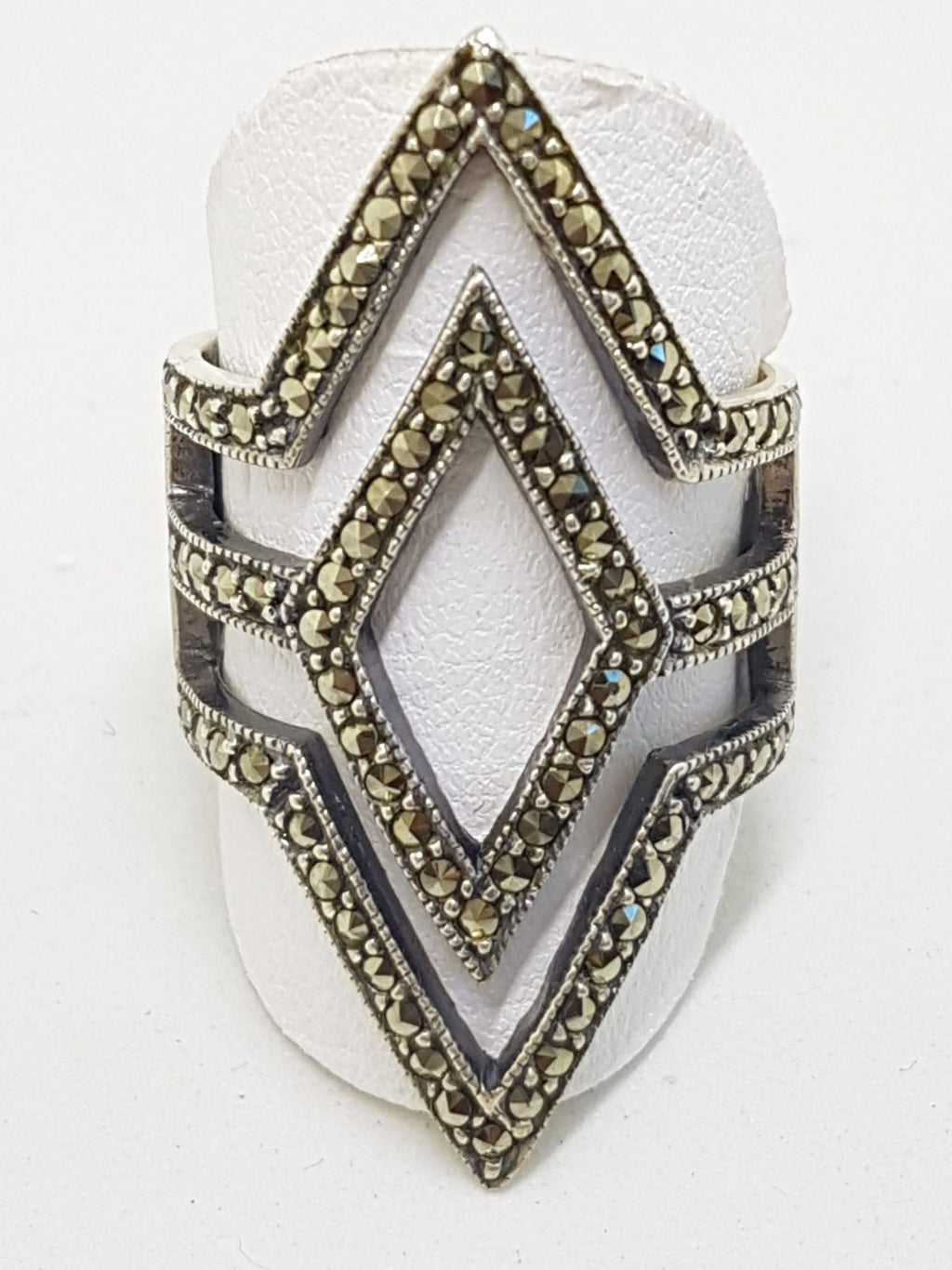 Sterling Silver Marcasite Large Marquis Diamond Shape Ring