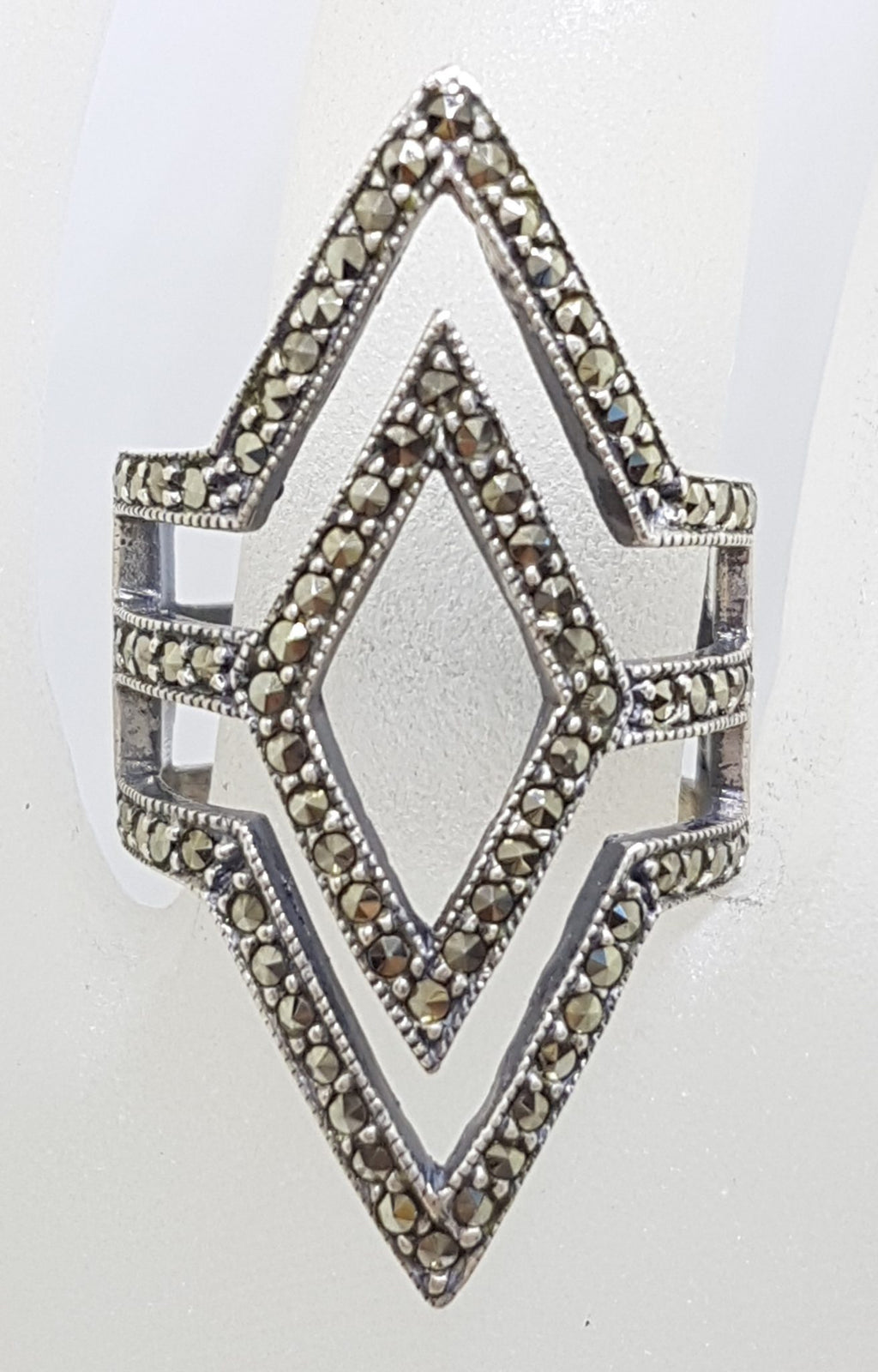 Sterling Silver Marcasite Large Marquis Diamond Shape Ring
