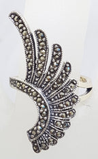 Sterling Silver Marcasite Large Curved Fan Shape Ring