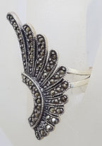 Sterling Silver Marcasite Large Curved Fan Shape Ring