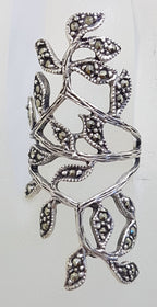 Sterling Silver Marcasite Large / Long Ornate Leaf Design Ring