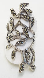 Sterling Silver Marcasite Large / Long Ornate Leaf Design Ring
