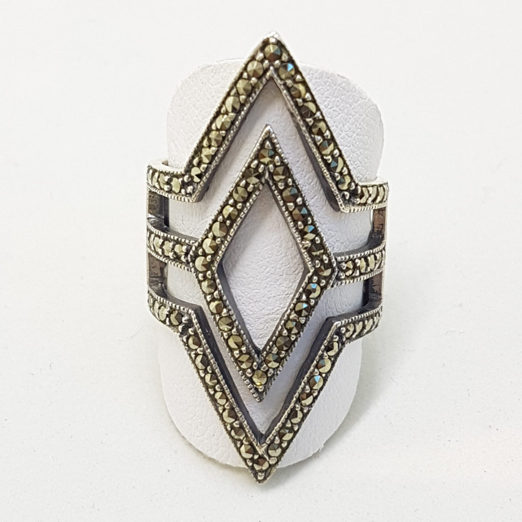 Sterling Silver Marcasite Large Marquis Diamond Shape Ring