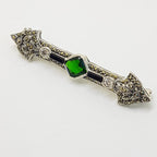 Sterling Silver Marcasite, Onyx, Cubic Zirconia and Green Art Deco Style Bar Brooch