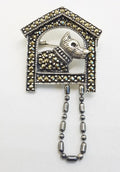 Sterling Silver Marcasite Dog in Kennel / Dog House Brooch