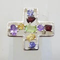 Sterling Silver Large Multi-Coloured Gemstones Cross / Crucifix Cluster Ring