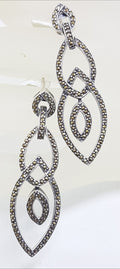 Sterling Silver Marcasite Very Long Marquis Diamond Shape Drop Earrings