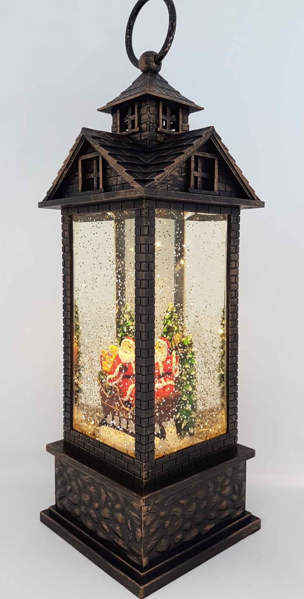 Christmas Glitter Lantern – Santa / Father Christmas in a Sleigh with a Christmas Tree – Christmas Ornament Design #18