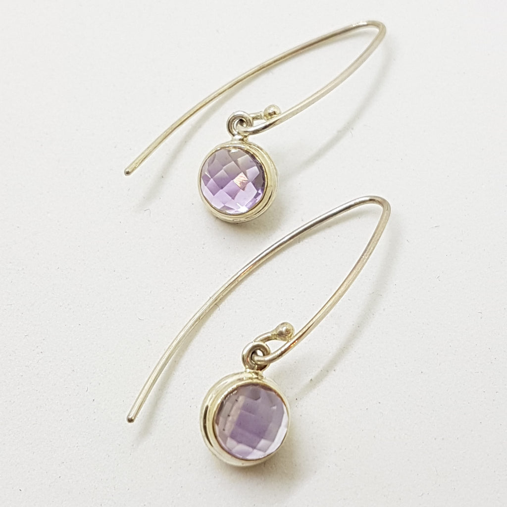 Sterling Silver Amethyst Pointy Long Drop Earrings