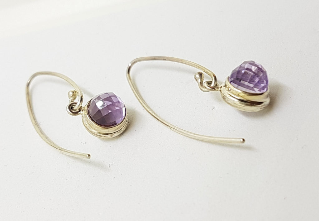 Sterling Silver Amethyst Pointy Long Drop Earrings
