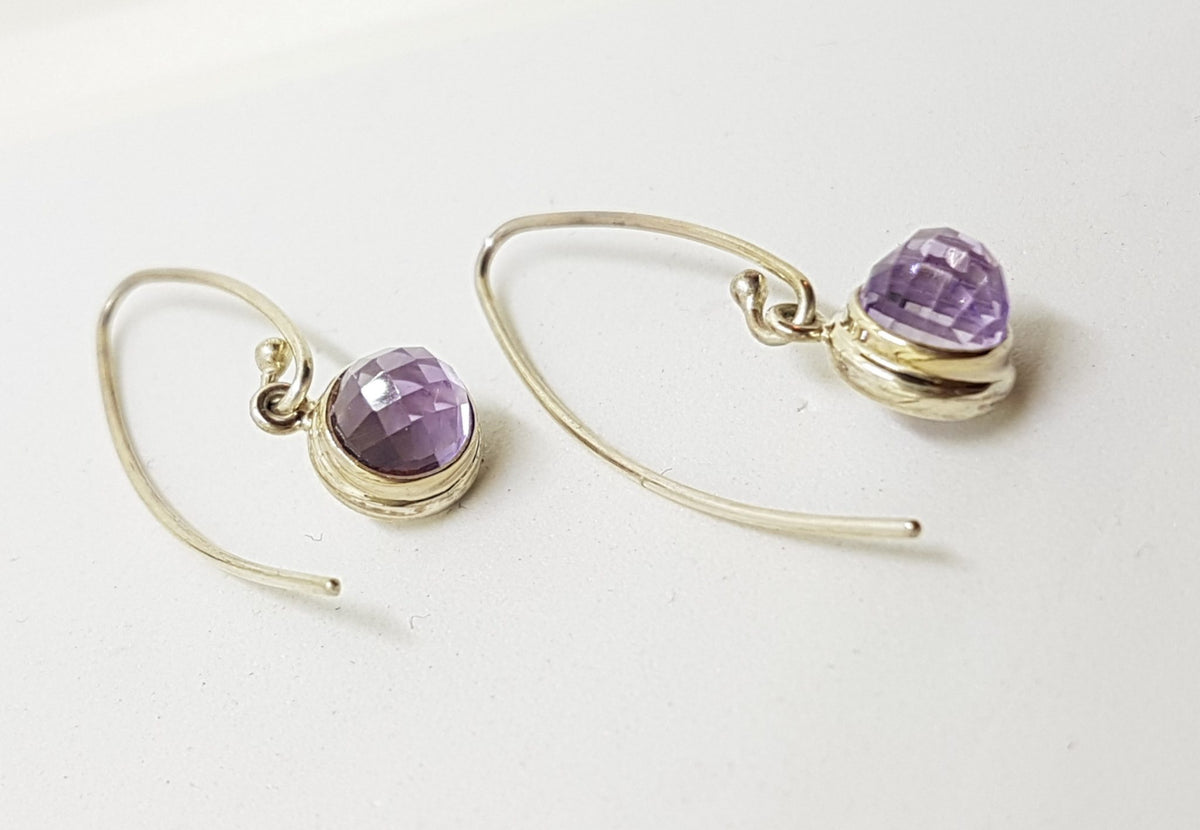 Sterling Silver Amethyst Pointy Long Drop Earrings