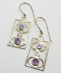 Sterling Silver Amethyst Swirls in Rectangular Drop Earrings